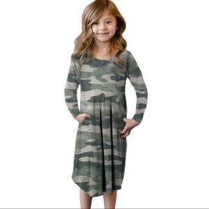 Girls Green Camo Swing Dress